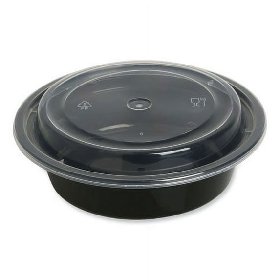 Food Container with Lid, 16 oz, 6.29 x 6.29 x 1.96, Black/Clear, Plastic, 150/Carton | Bundle of 5 Cartons