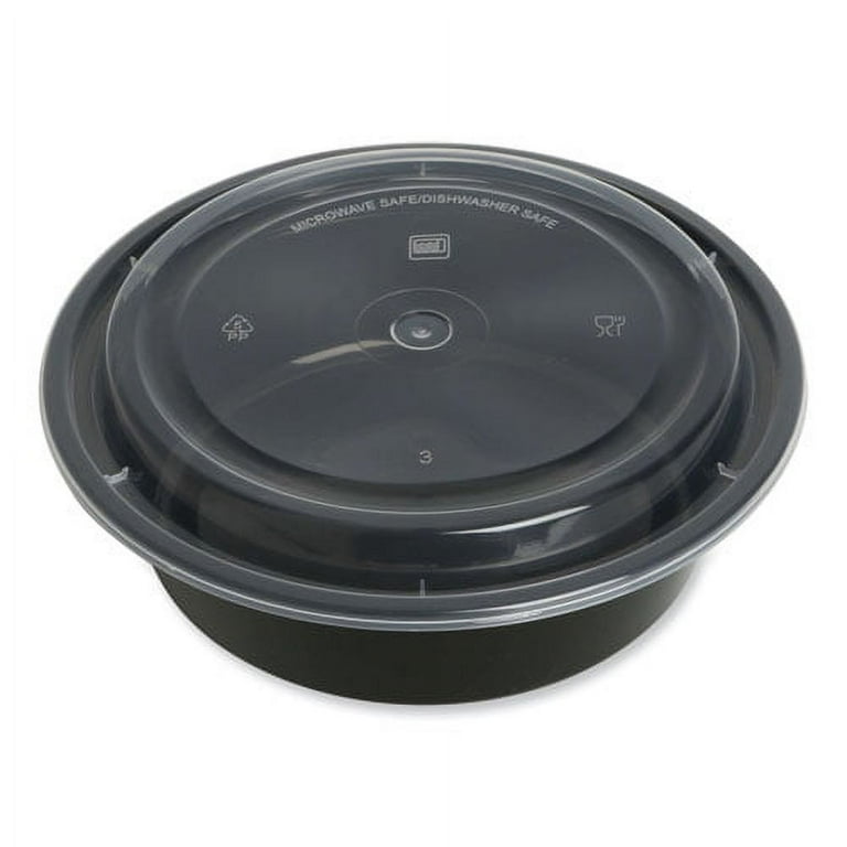 Microwavable Food Container with Lid, Round, 32 oz, 7.28 x 7.28 x 2.55, Black/Clear, Plastic, 150/Carton Microwavable Food Container with Lid, Round, 32 oz, 7.28 x 7.28 x 2.55, Black/Clear, Plastic, 150/Carton