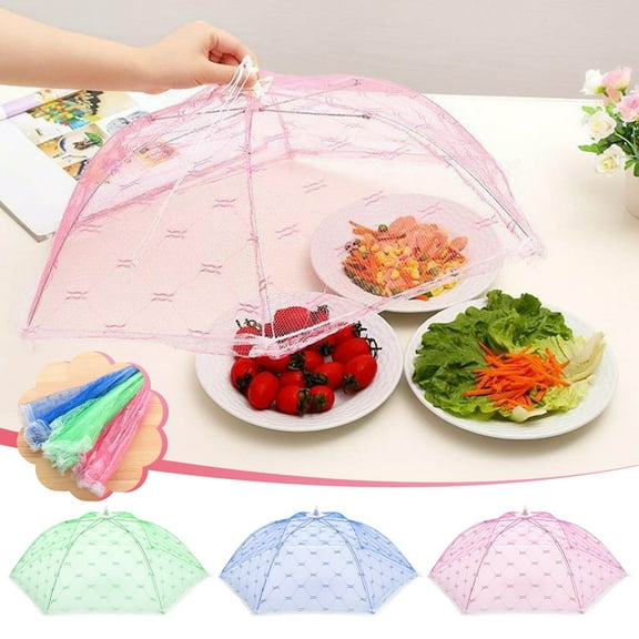 Food Cover Tent Mesh Screen | Collapsible Umbrella Design | Reusable Outdoor Picnic BBQ Net | Fly Protection | Large 40cm | High-Density Nylon & Stainless Steel | Multi-Color | Garden Plate Saver