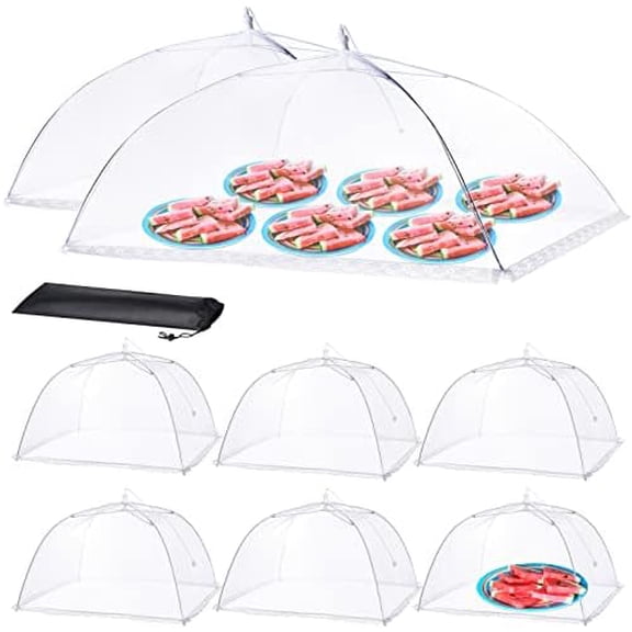 Food Covers for Outside - 2 Extra Large (40 x 25 in) & 6 Large (17 x 17 in) Food Tents/Food Covers for Outdoors Mesh Screen, Picnic Pool Party Supplies, Pop-Up and Collapsible