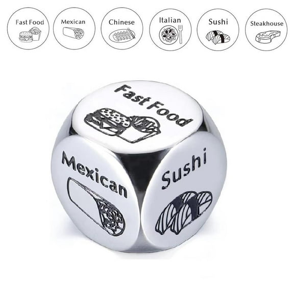 Food Decision Dice,Stainless Steel Fast Food Decision Dice,Funny Anniversary Date Night-Dice Valentines Day Gift for Husband Wife Gifts