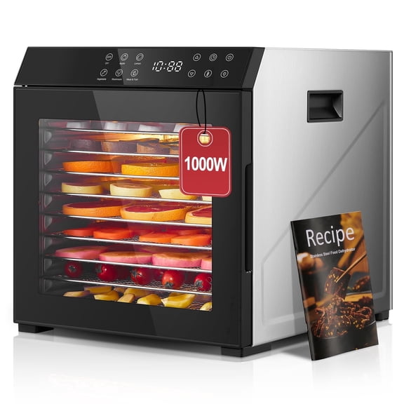 1000W Food Dehydrator, 10 Trays All Stainless Steel Food Dryer, 6 Custom Programs, 176F Temperature Control, LED Digital Adjustable Timer, for Jerky, Meat, Herbs, Vegetable, and Fruit