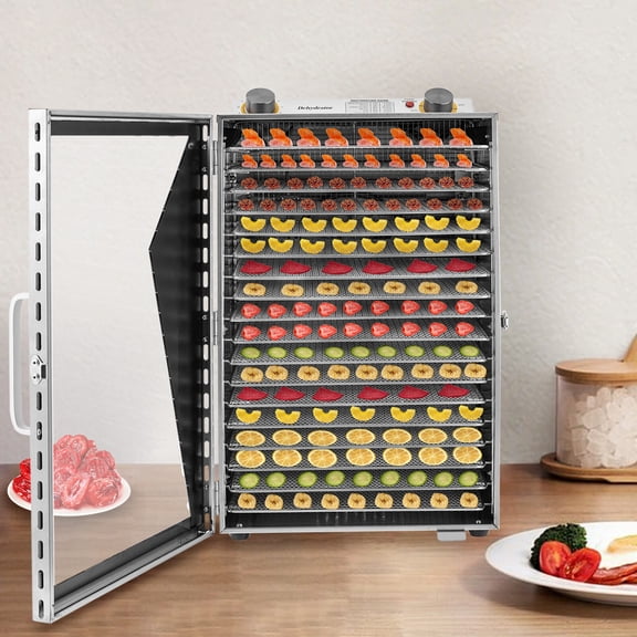 Food Dehydrator 18 Trays, 600W Commercial Food Dryer for Fruit Meat Jerky Herbs, Stainless Steel Dehydrator Machine with Adjustable Timer 1-12H & Temperature 86-194 Dishwasher Safe Trays, Silver