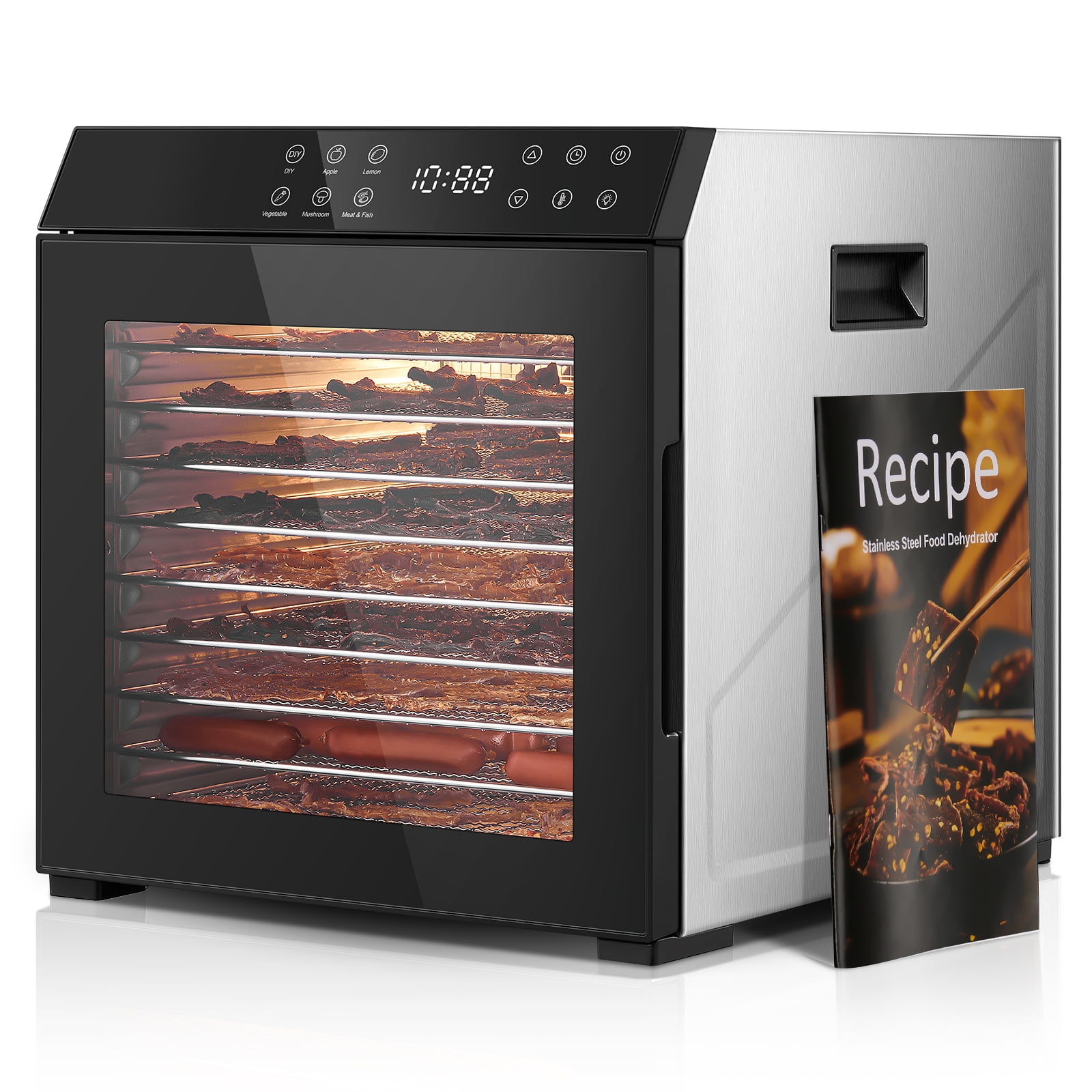 Food Dehydrator for Jerky 1000W, 10 Trays With Large 9.04ft Drying Space,176F Temperature Control, Digital Adjustable Timer, Light, Dryer Machine for Dog Treats,Herbs, Meat, Fruit, and Yogurt