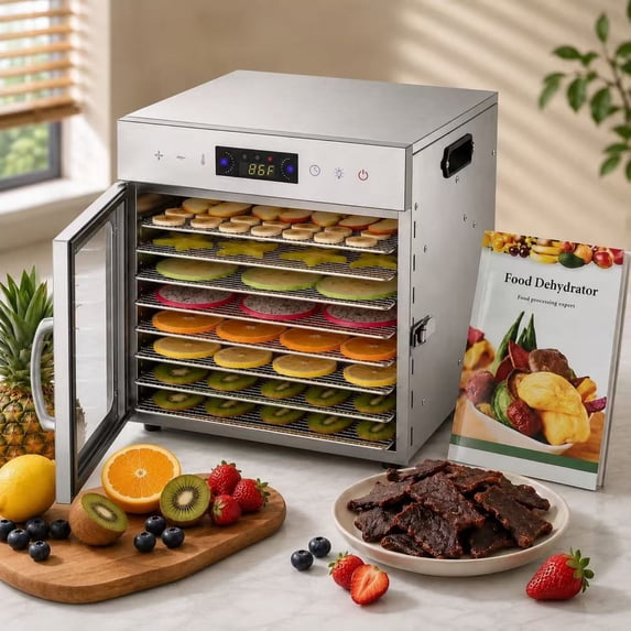 Naeqieo 400W Power Saving Food Dehydrator, 8-Tray Stainless Steel Dehydrator Machine with 24H Adjustable Timer & 86-194°F Temperature, Touch Control, for Jerky, Meat, Fruit and Veggies