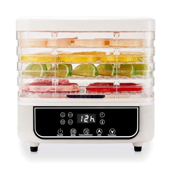 Food Dehydrator Machine, 5 Trays Electric Dehydrated Dryer with 72H Timer & Adjustable Temperature, 4 Modes LCD Display Electric Food Dryer for Jerky, Fruits, Veggies, Pet Treat, Herbs, Nuts, White