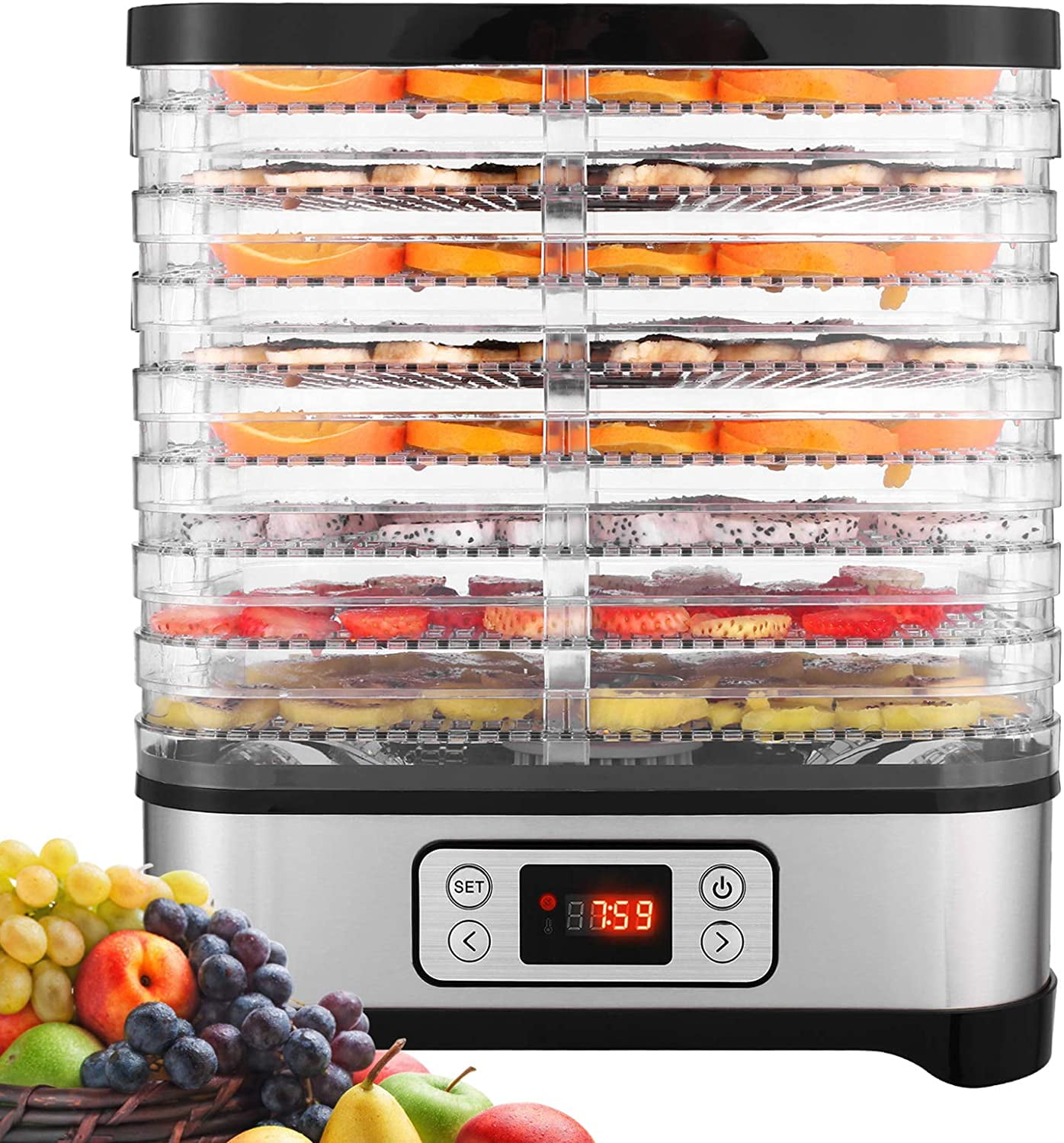 Stainless Steel 8-Tray Digital Food Dehydrator with Timer