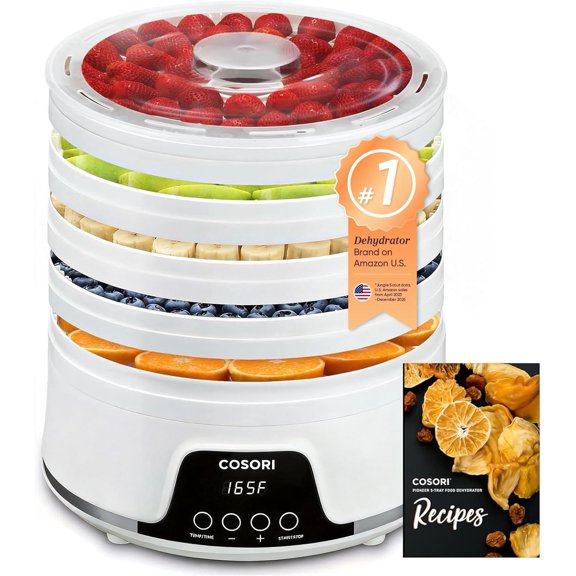 Food Dehydrator Machine for Jerky, 5 Trays with 165F Temperature Control and 48H Timer, 350W Dryer Fruit, Herbs, Meat, Veggies Dog Treats, 50-Recipes Book Included