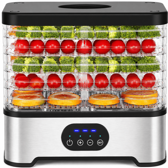 Food Dehydrator Machine for Jerky, Fruit & Dog Treats, 5 Stackable Adjustable Trays, 72H Timer & Temperature Control, Small Electric Food Dehydrator with Digital Touch Panel for Herbs, Vegeta