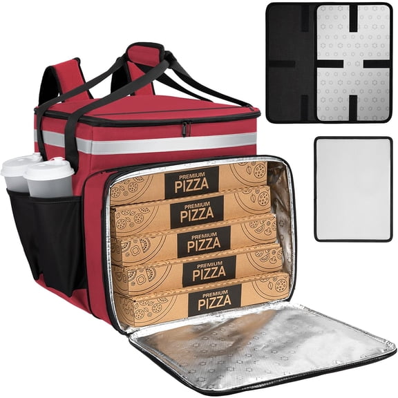 Food Delivery Backpack, Expandable Delivery Backpack Pizza Bag, L | Reflective Strips, Cup Holder,Hot/Cold Insulated Backpack Bike Food Delivery Bag Suitable for Uber Eats, DoorDash, Red