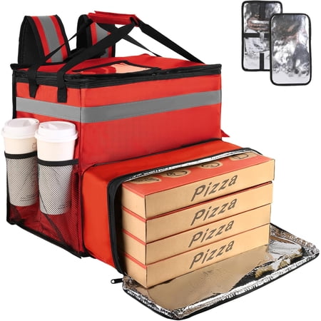 Food Delivery Backpack, Large Insulated Backpack for Doordash/Uber Eeats, Expandable Cooler Bags for Bike/Motorcycle with Reflective Strip/Cup Holders,Reusable Pizza Food Delivery Bag with