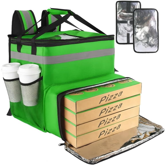Food Delivery Backpack,Large Insulated Backpack for Doordash/Uber Eeats, Expandable Cooler Bags for Bike/Motorcycle with Reflective Strip/Cup Holders,Reusable Pizza Food Delivery Bag with Hand Straps