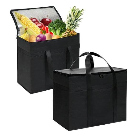 Food Delivery Bag, 31L Insulated Shopping Bag, Reusable Grocery Bag with Zip and Handles for Travel, Camping and Outdoor Activities (XL, 2 Pack)