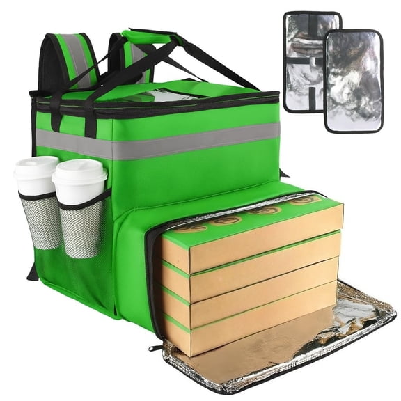 Food Delivery Bag,Large Insulated Backpack for Doordash/Uber Eeats, Expandable Cooler Bags for Bike/Motorcycle with Reflective Strip and Cup Holders,Reusable Pizza Food Delivery Bag with Hand Straps
