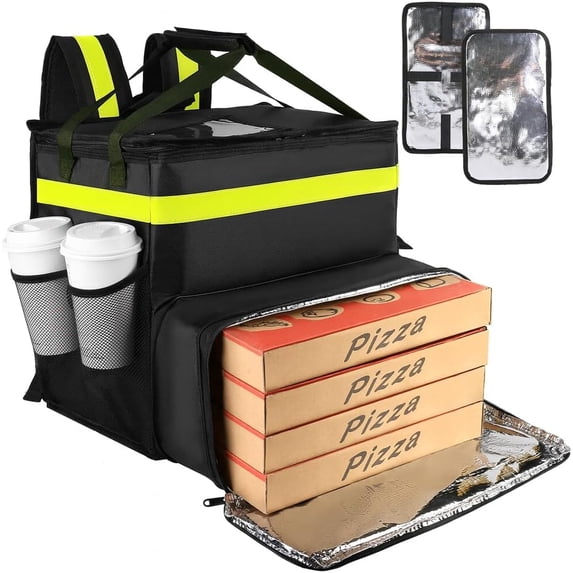 Food Delivery Bag,Large Insulated Backpack for Doordash/Uber Eeats, Expandable Cooler Bags for Bike/Motorcycle with Reflective Strip and Cup Holders,Reusable Pizza Food Delivery Bag with Hand Straps