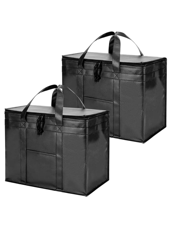 2-Pack X-Large Insulated Food Delivery Bags, Reusable Grocery Cooler with Zipper & Reinforced Handles for Shopping, Travel & Catering