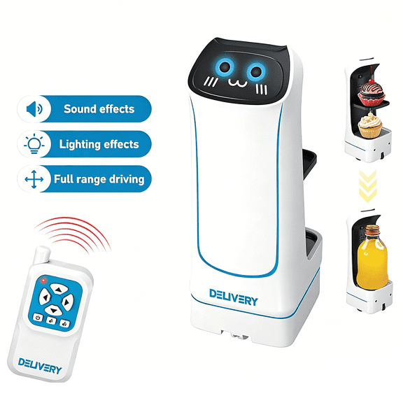 Food Delivery Robot Remote Robot Set with Lights & Sound for Ages 3-12 & Adults Transport Interaction Christmas Birthday Gifts