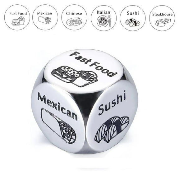 Food Dice Game Food Decision Dice for Couple Santa Swap Gift Exchange Dice Gifts for Girlfriend Boyfriend Anniversary Steel Gifts Wife Husband White Elephant Christmas Stocking Stuffer Valentine