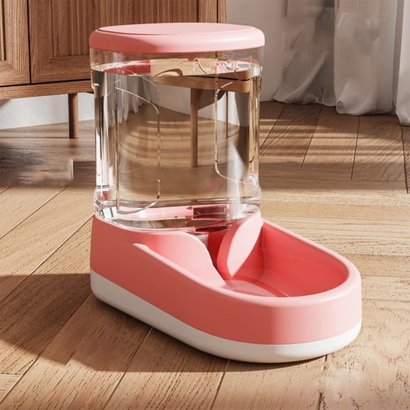 Food Dispenser Food Feeder PP Self Feeding 2 in 1 Pet Supply for Dog Cat (Pink|Water Dispenser)