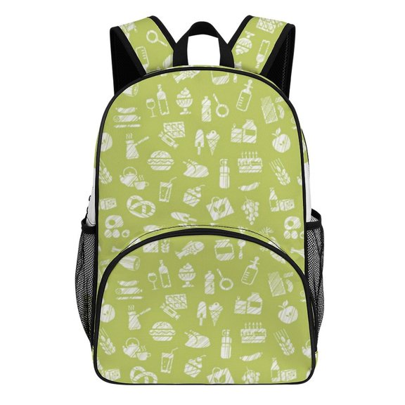 Food Doodle Pattern Background Teenage Backpack Middle Students Bookbag Outdoor Daypack