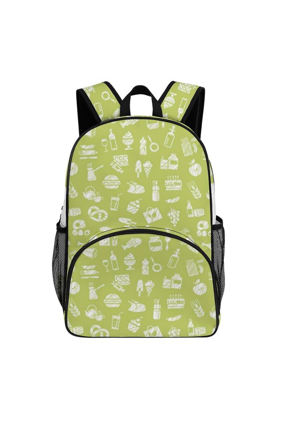 Food Doodle Pattern Background Teenage Backpack Middle Students Bookbag Outdoor Daypack