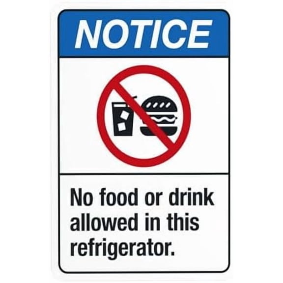 No Food Or Drink Allowed In This Refrigerator Warning Sign, Door Signs for Business Home Road Yard Garage Street Wall Decor 8 x 12 Inch For Home Wall Art Decor Metal Tin Sign