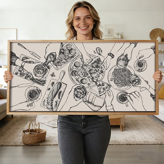 Food And Drink Wall Art Pizza Cheers Wall Decor Framed Modern Party Wall Prints Abstract Sketch Canvas Wall Paiting for Kitchen Dining Room Restaurant 20X40 In