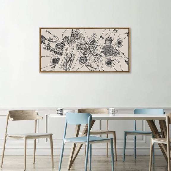 Food And Drink Wall Art Pizza Cheers Wall Decor Framed Modern Party Wall Prints Abstract Sketch Canvas Wall Paiting for Kitchen Dining Room Restaurant 20X40 In