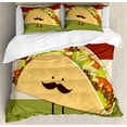 thumbnail image 1 of Food Duvet Cover Set Queen Size, Mexican Taco Figure with Mustached Face Rolled with Veggies Humor Comic Childish Art, Decorative 3 Piece Bedding Set with 2 Pillow Shams, Multicolor, by Ambesonne, 1 of 3