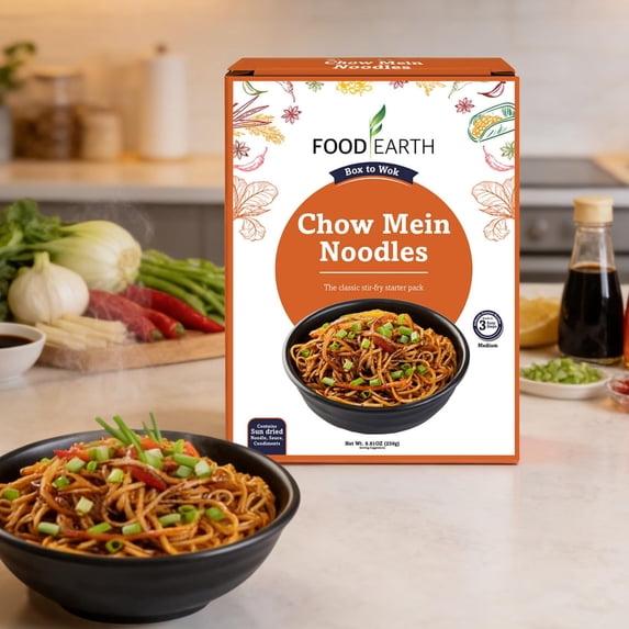 Food Earth Chow Mein Noodles | Dry Stir Fry Noodles for Wok Chow Mein Lo Mein Hakka | Non Sticky Quick Cook Wheat Noodles | Asian Cooking Noodles 250g Pack?