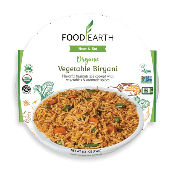 Food Earth Organic Vegetable Biryani, Vegan, 6 Count, Shelf Stable