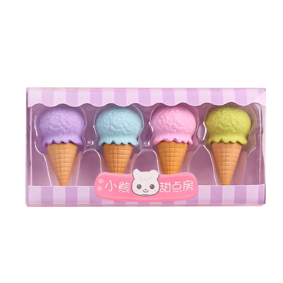 Food Erasers, Candy Eraser Set, 4 Pcs Cute Ice Cream Donut Erasers, Take Apart Puzzle Erasers, Creative Dessert Erasers, Fun Eraser Set for Office Home Party Favor, Assorted Food Shapes