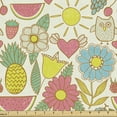 thumbnail image 1 of Ambesonne Food Fabric by the Yard Upholstery, Flowers Fruits Sun Owl Heart, 1 Yard, Eggshell Multicolor, 1 of 5
