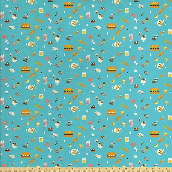 Ambesonne Food Fabric by the Yard Upholstery, Minimalist Style Tasteful Cook, 2 Yards, Multicolor