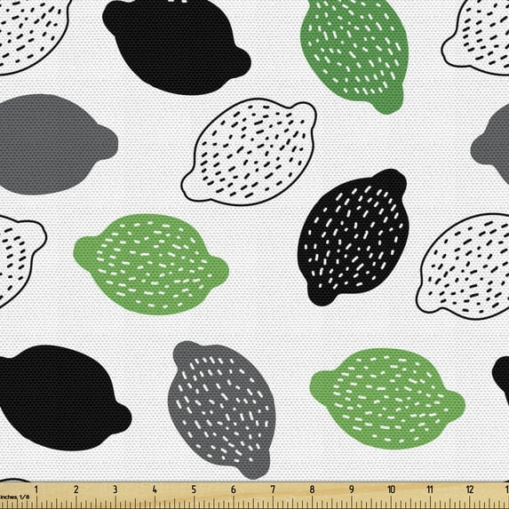 Food Fabric by the Yard Upholstery, Simplistic Style Lemon Juicy Fruits in Abstract Colors Illustration, Decorative Fabric for DIY and Home Accents, White Green Charcoal Grey by Ambesonne