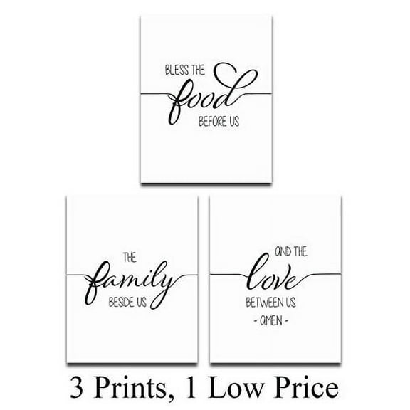 Food, Family, Love Prayer - Set of 3-11x14 Unframed Typography Art Prints - Great Dining Room Decor
