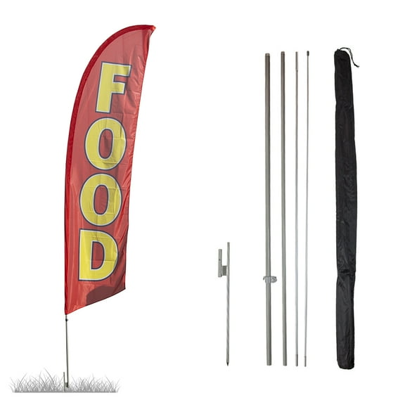 Food Feather Flag Kit - 13.5ft Knitted Polyester Swooper Flag with Pole Set and Ground Spike - Printed in The USA