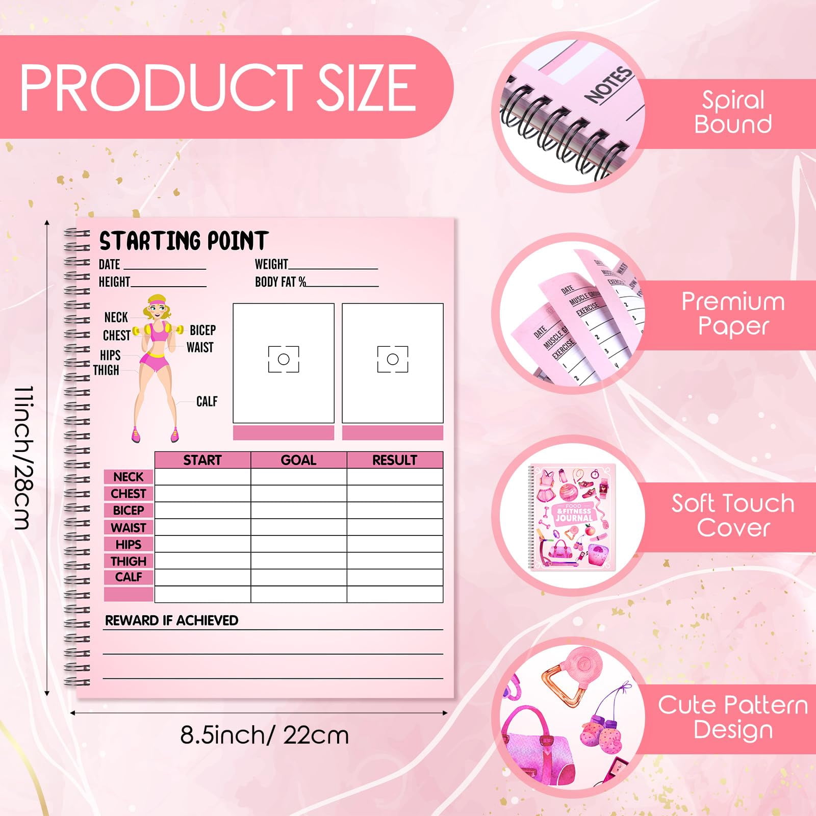 Food & Fitness Journal for Women 8.5 x 11'' 138 Page Planner for Weight ...