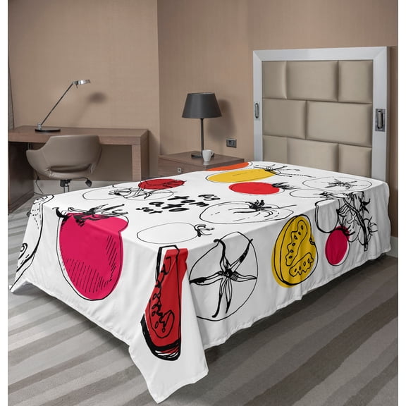 Ambesonne Food Flat Sheet, Bold Sketched Tomatoes Print, Twin Size, Multicolor