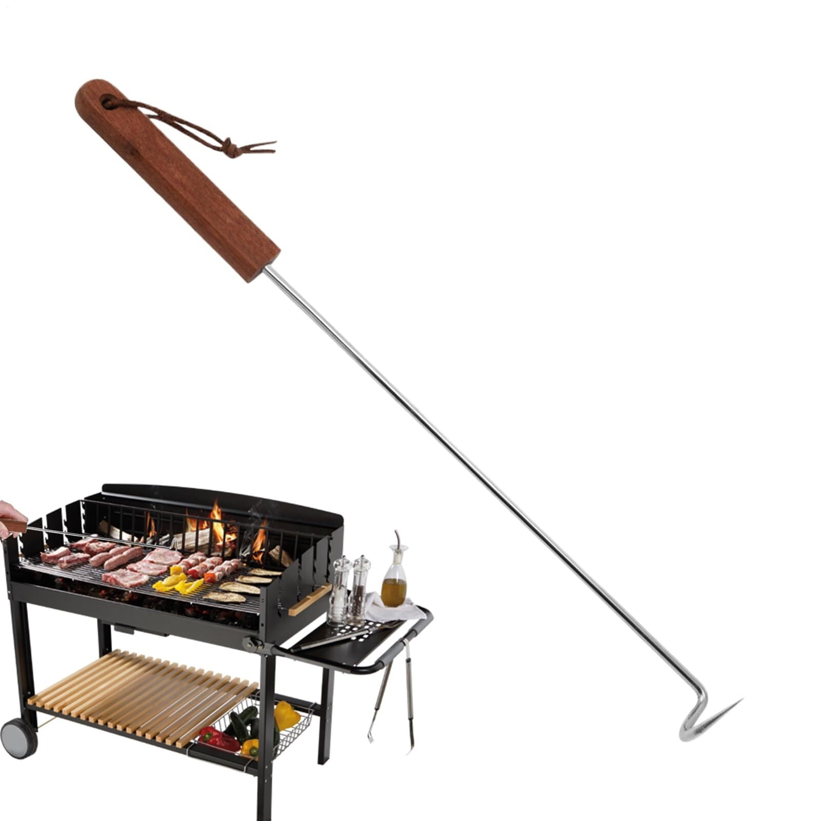 TURBO PRODUKTE Barbecue Hook Meat Turner With Wooden Handle Left Handed