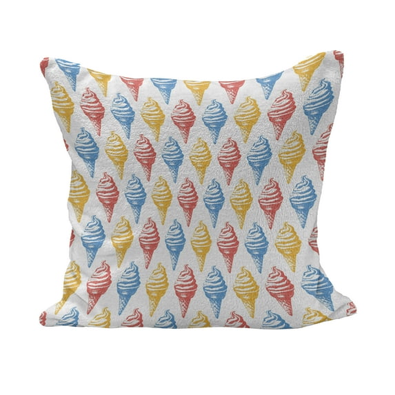 Food Fluffy Throw Pillow Cushion Cover, Ice Cream Cones Fifties Time Colored Drawings with Abstract Retro Like Design Image, Rectangle Accent Pillow Case, 26" x 16", Multicolor, by Ambesonne