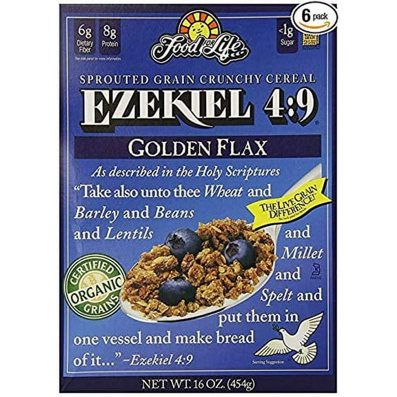 Food For Life Ezekiel 4:9 Organic Sprouted Grain Cereal, Golden Flax, 16-Ounce Boxes (Pack of 6)