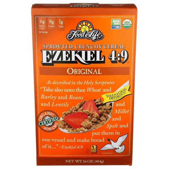 Food For Life Ezekiel 4:9 Organic Sprouted Whole Grain Cereal, Original, 16-Ounce Boxes (Pack of 6)