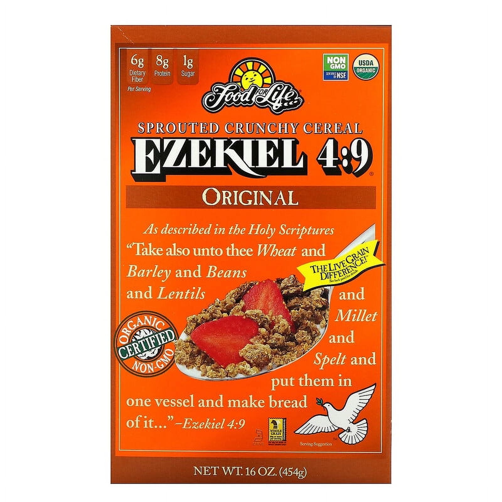 Food For Life, Ezekiel 4:9, Sprouted Crunchy Cereal, Original, 16 oz Pack of 4