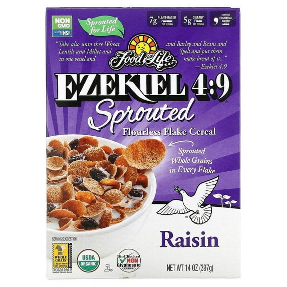 Food For Life, Ezekiel 4:9, Sprouted Flourless Flake Cereal, Raisin, 14 oz