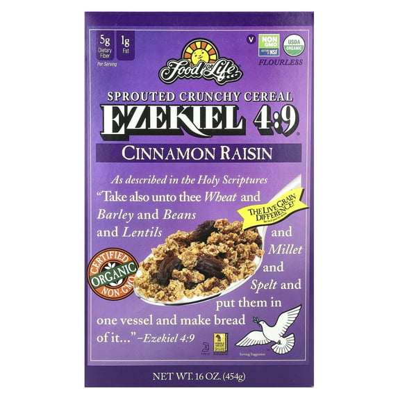 Food For Life Ezekiel 4:9 Sprouted Grain Crunchy Cereal Cinnamon Raisin, 16.0 oz
