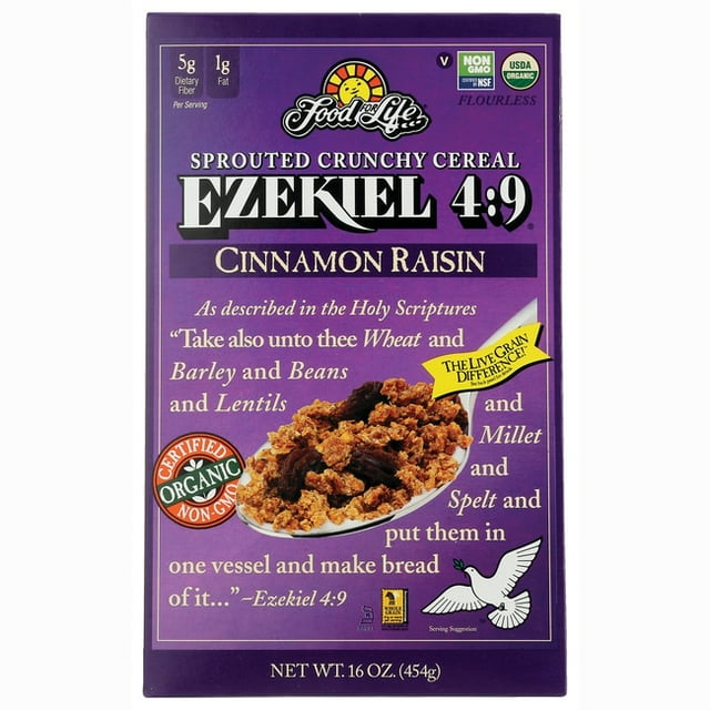 Food For Life Ezekiel 49 Sprouted Grain Crunchy Cereal Cinnamon Raisin, 16.0 oz