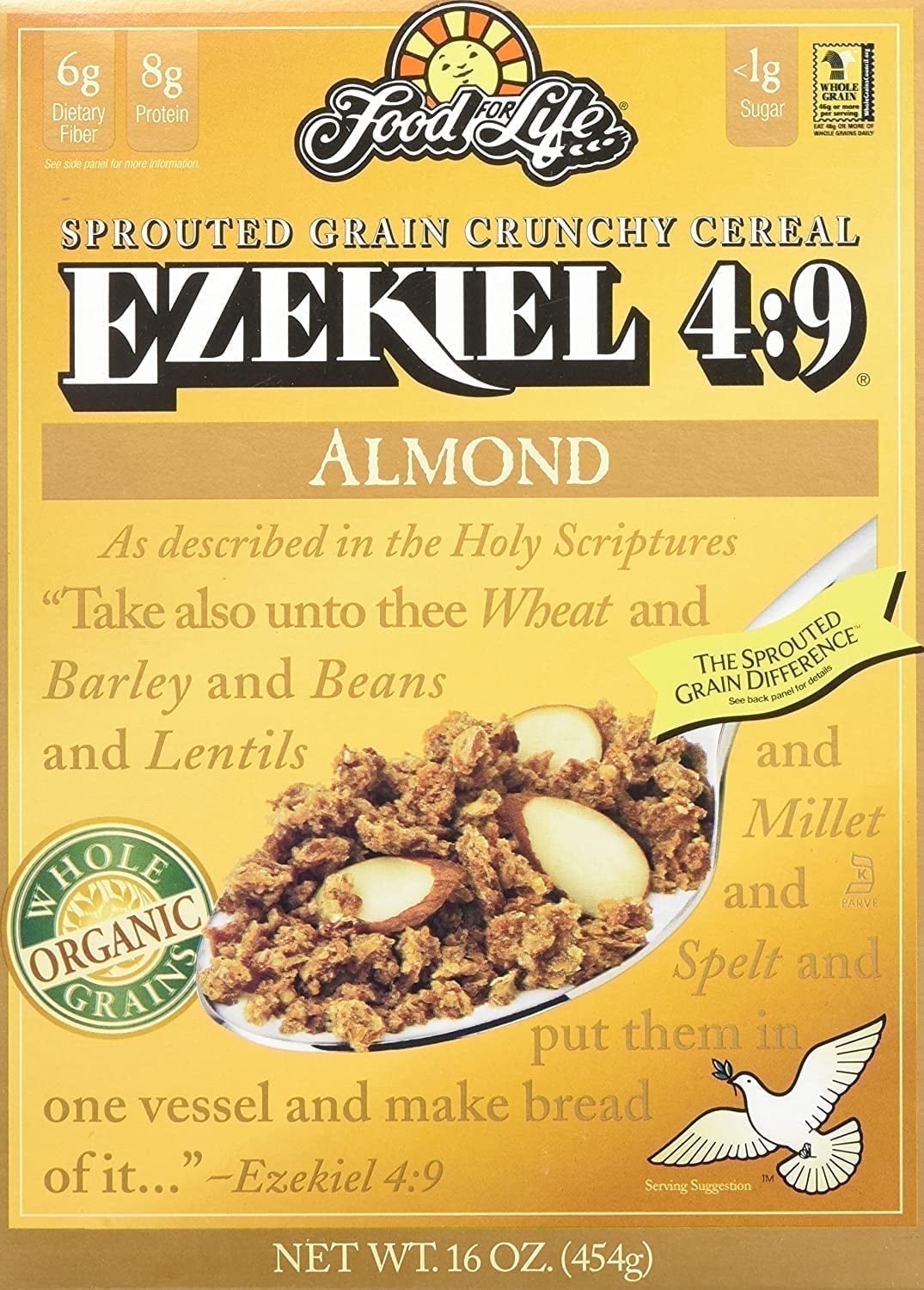 Food For Life, Ezekiel 4:9, Sprouted Whole Grain Cereal, Almond, 16 oz Pack of 2