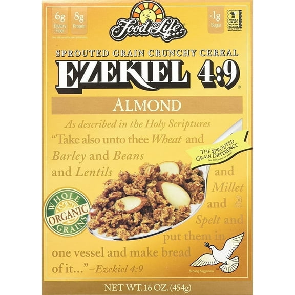 Food For Life, Ezekiel 4:9, Sprouted Whole Grain Cereal, Almond, 16 oz Pack of 3
