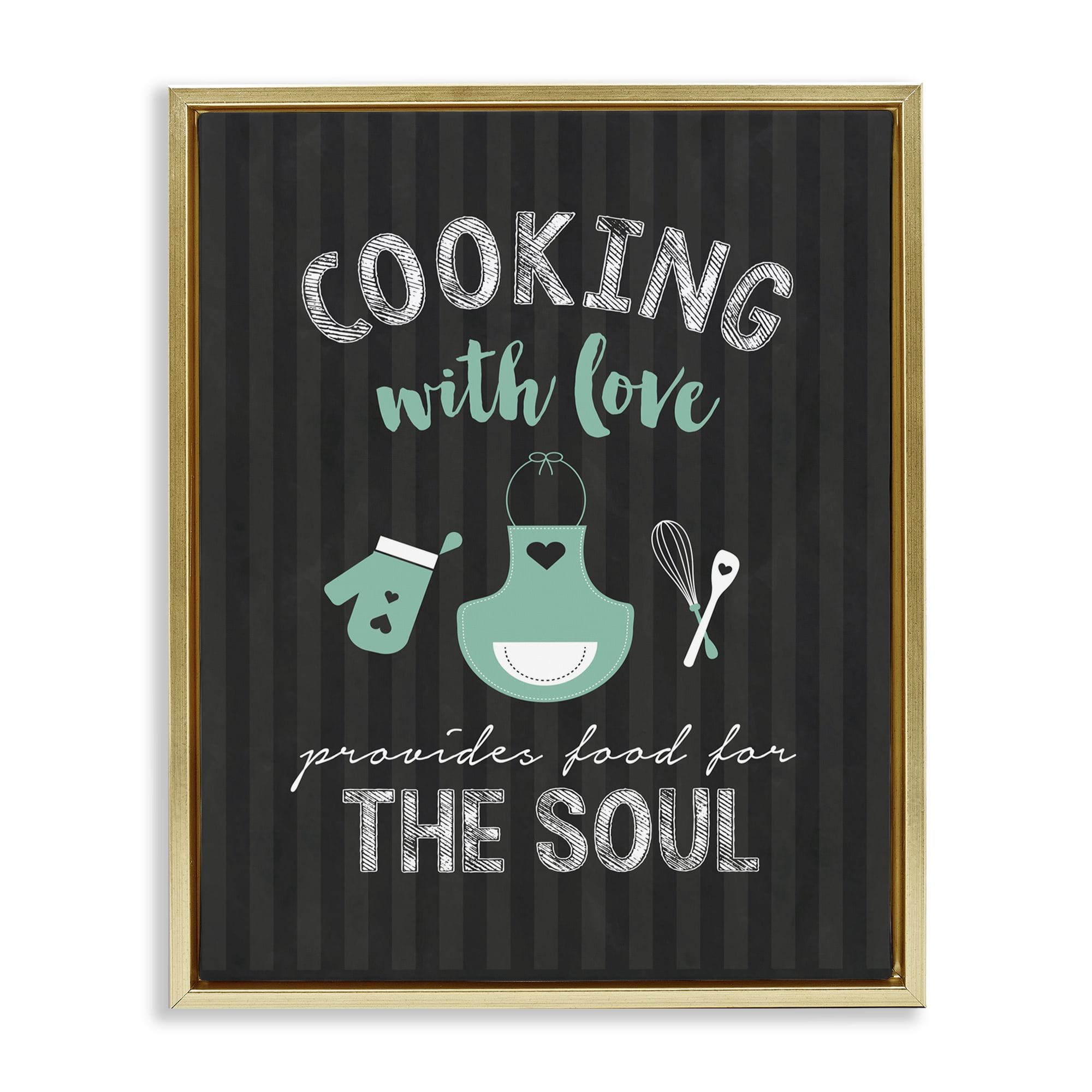 Food For Soul Black & Green Gold Framed Floater Canvas Wall Art, design by Lettered and Lined